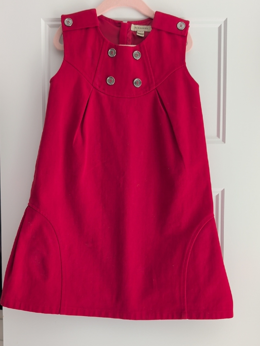 Burberry Girls' Red Sleeveless Cotton A-Line Dress